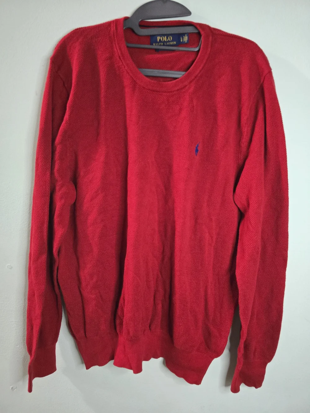 Polo by Ralph Lauren Red Crewneck Sweater with Blue Pony 100% Pima Cotton Large